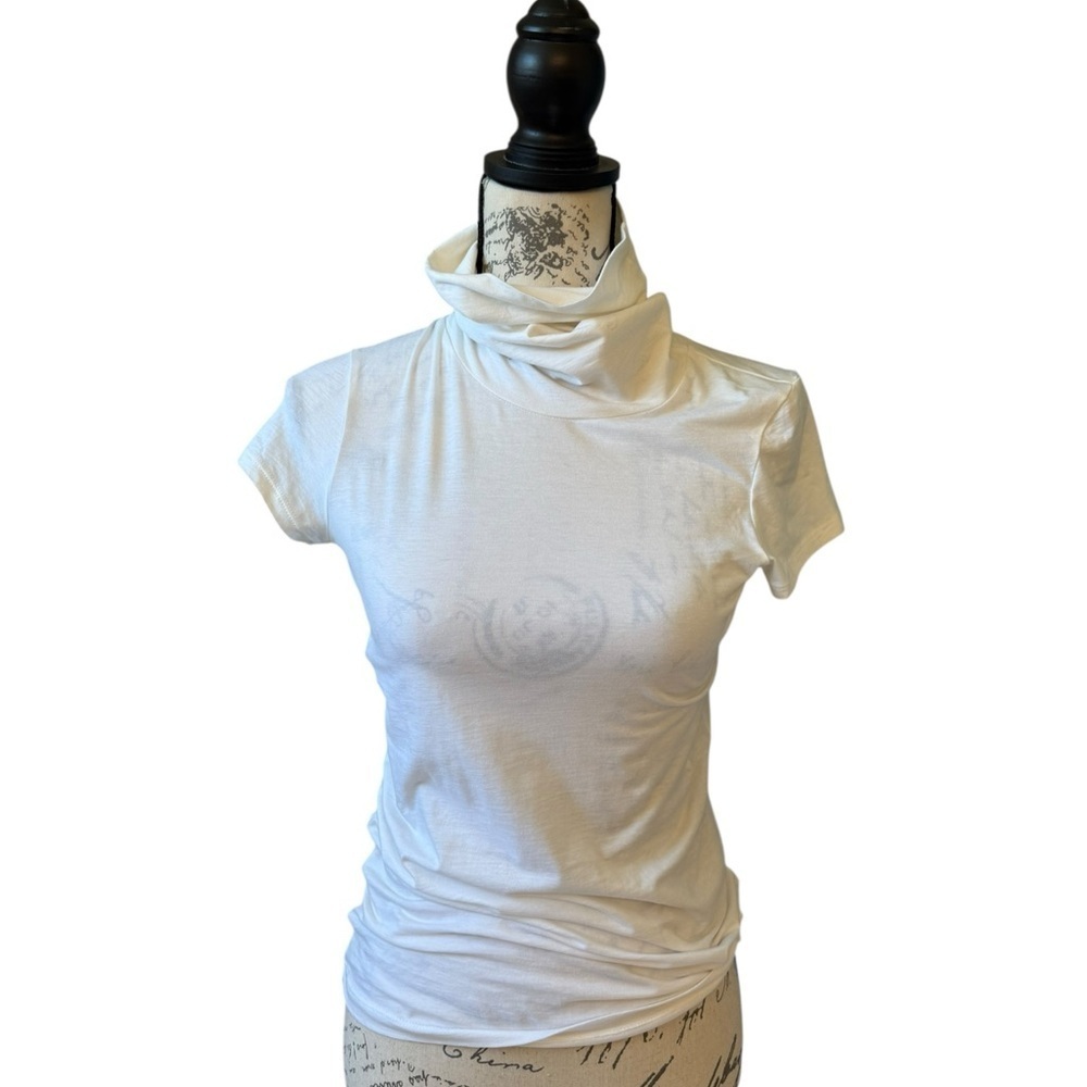 Theory Ivory Cowl Neck Short Sleeve Top